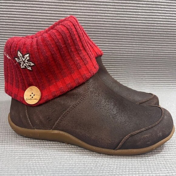 Salomon Bliss Convertible Women’s size 5.5 Red Brown Leather Pull On Boots Shoes - Picture 3 of 12